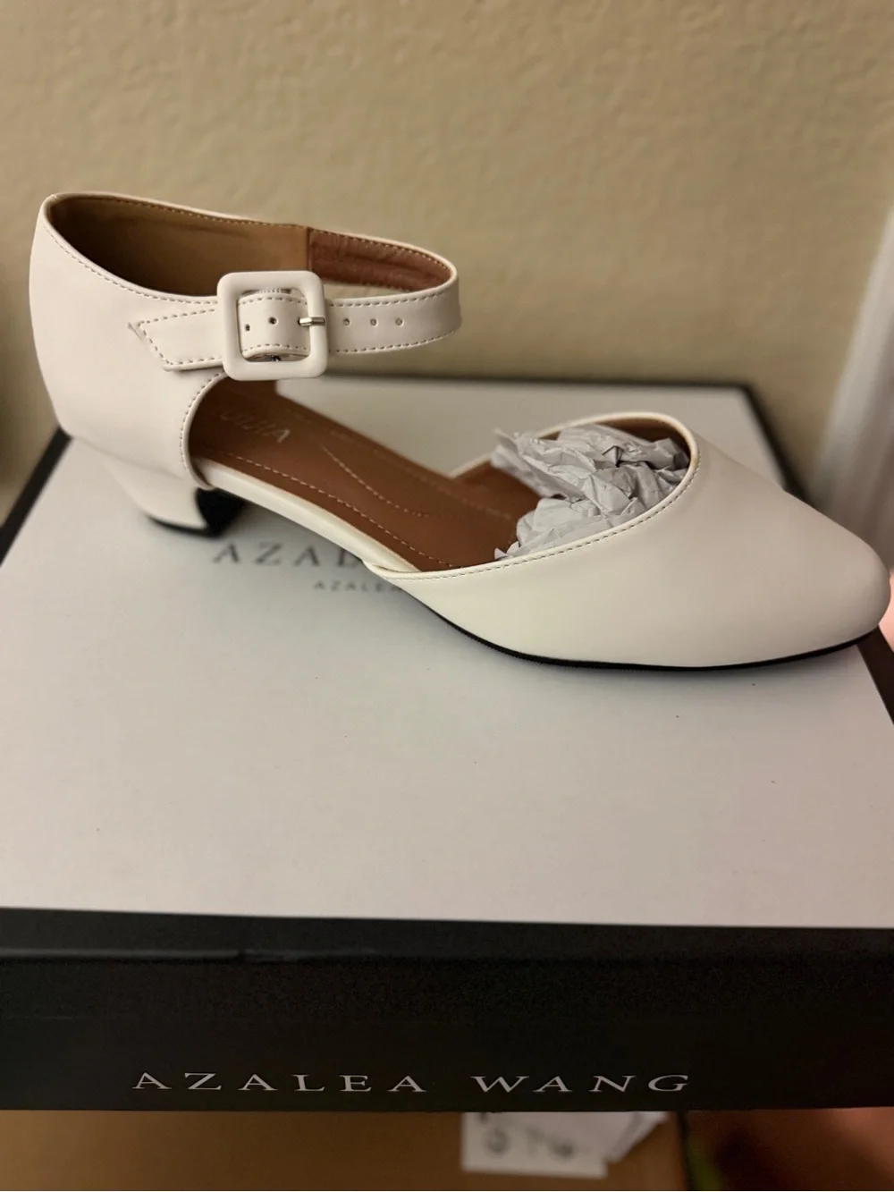 Women's White Ankle-Strap Low Heel Shoe
